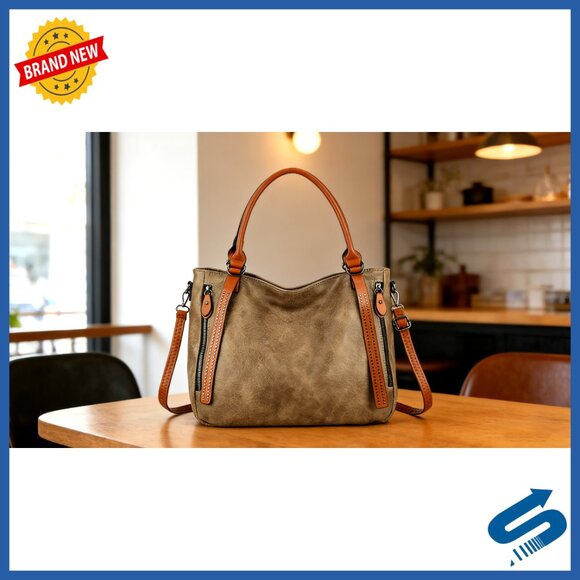 Large Vegan Leather Tote Bag with Adjustable Strap, Laptop Compatible